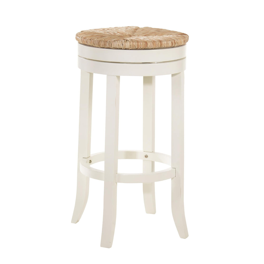 Swivel Barstool with Rush Seat - White