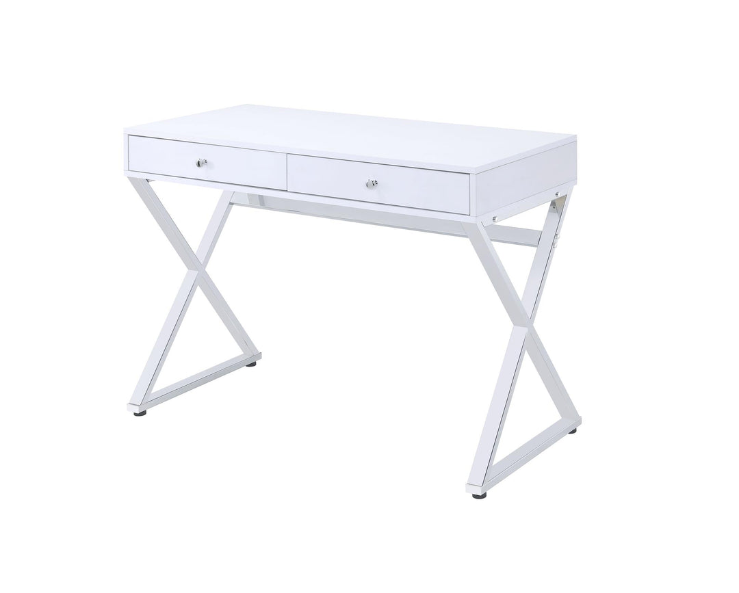 2 drawer wood rectangular writing desk with usb ports for home - White