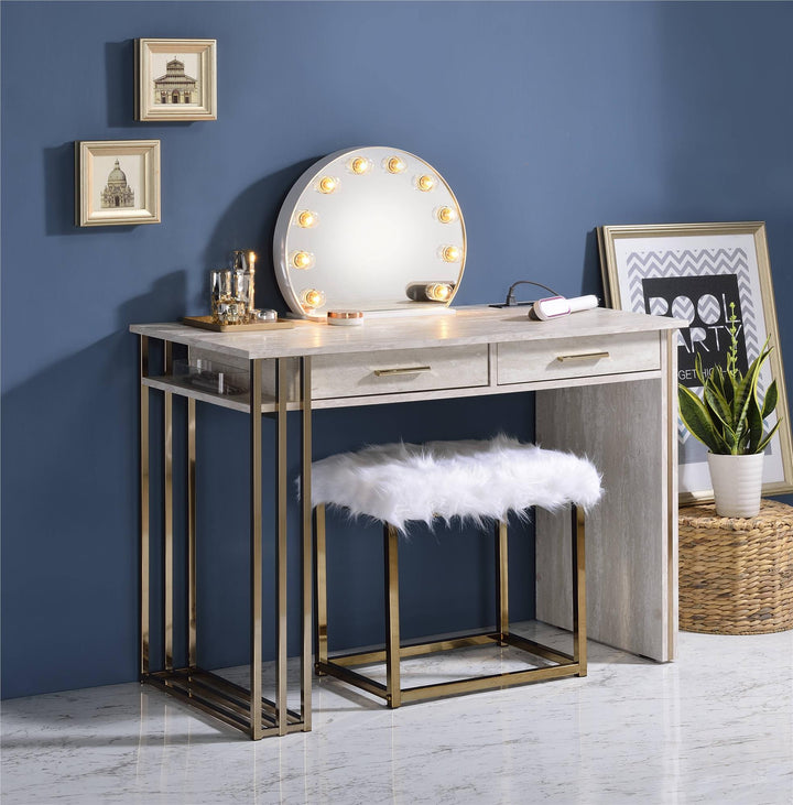 Antique Vanity Desk with 2 Drawers and USB - Antique White