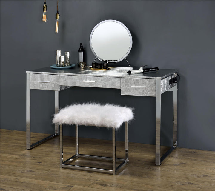 Modern vanity set by Myles with storage drawers and USB provision -  Chrome
