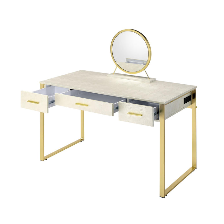Ultimate Myles vanity set with USB charging and round mirror -  Champagne Gold