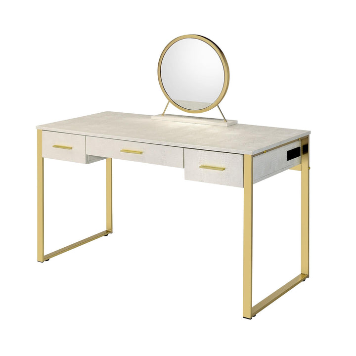 Myles vanity masterpiece: storage, USB, and mirror -  Champagne Gold