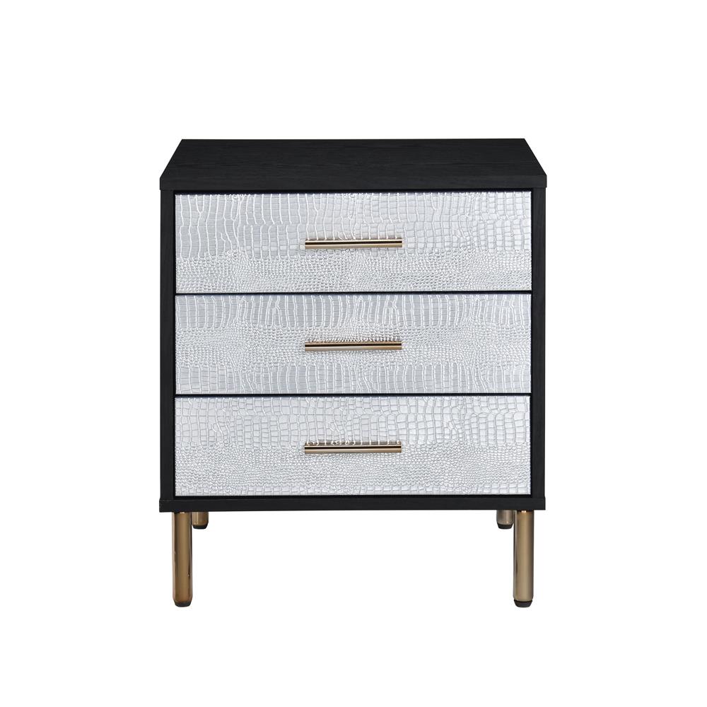 Myles 2-Tone 3 Drawer Nightstand with Gold Accents  -  Black