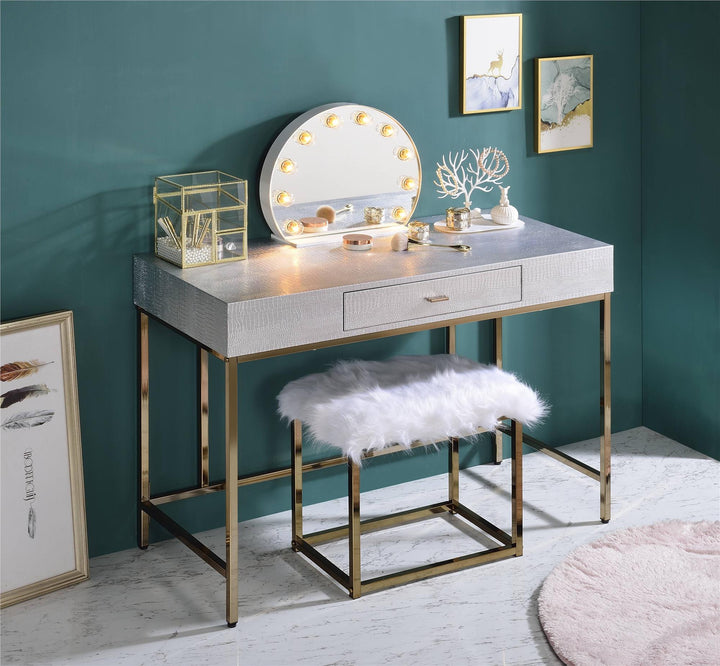 Accent Mirror with Hollywood Style Bulb Layout - White