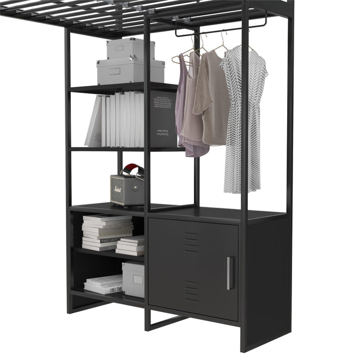 Lanis Twin Loft Bed with Desk and Storage - Black - Twin