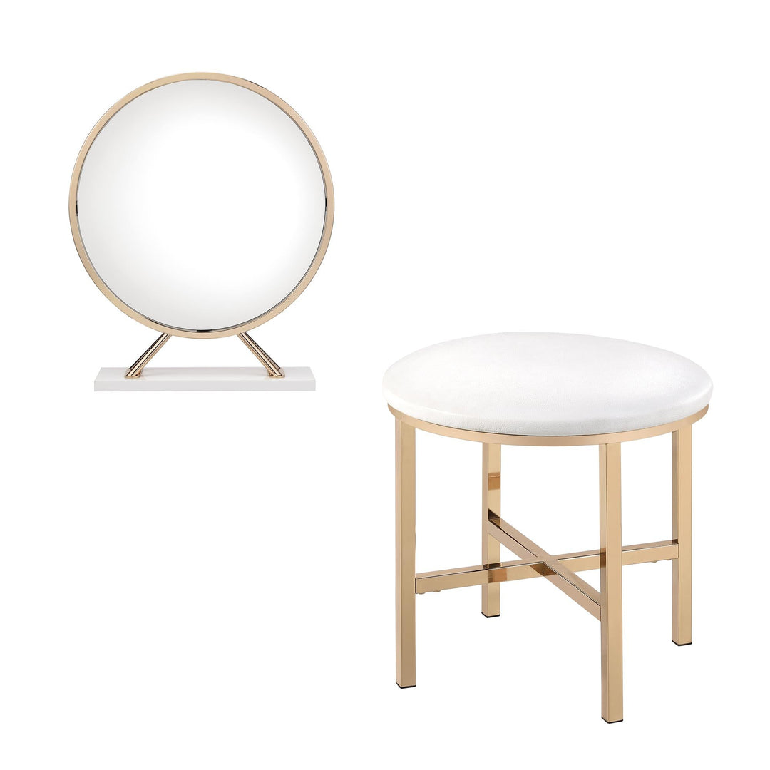 Midriaks 2-Tone Vanity Mirror & Matching Stool  -  Champagne Gold