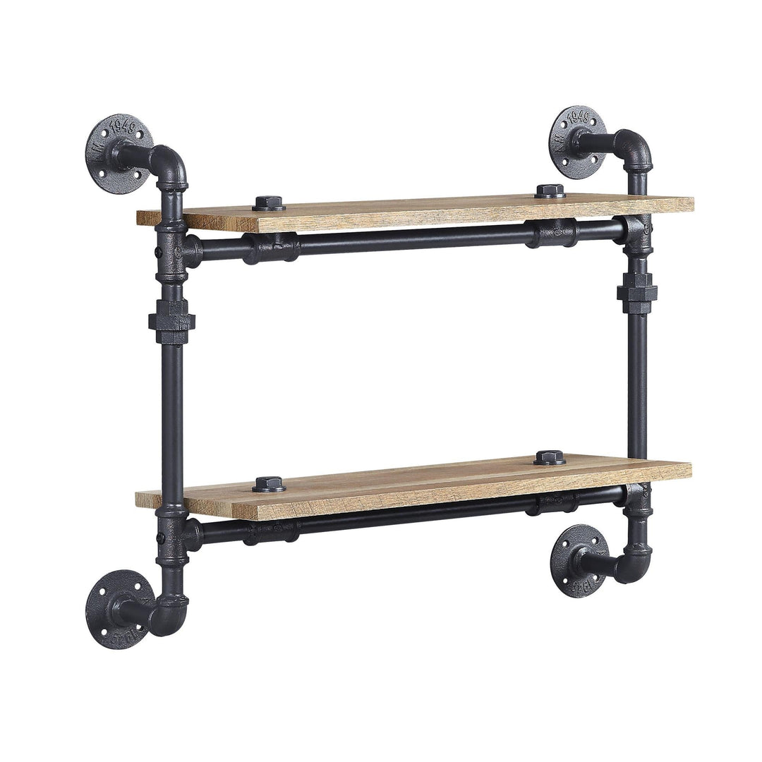 Metal Wall Rack with 2 Tier Shelf - Oak