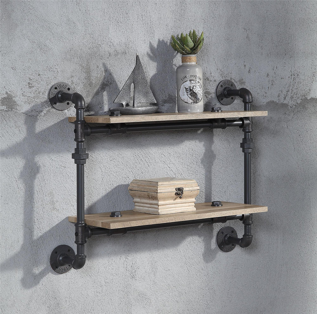 Wall Rack with 2 Tier Shelf - Oak