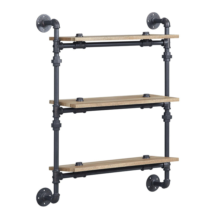 Metal Wall Rack with 3 Tier Shelf - Oak