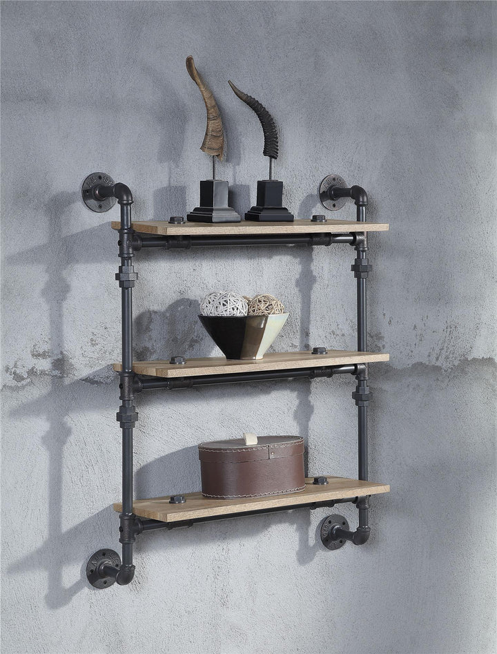 Wall Rack with 3 Tier Shelf - Oak