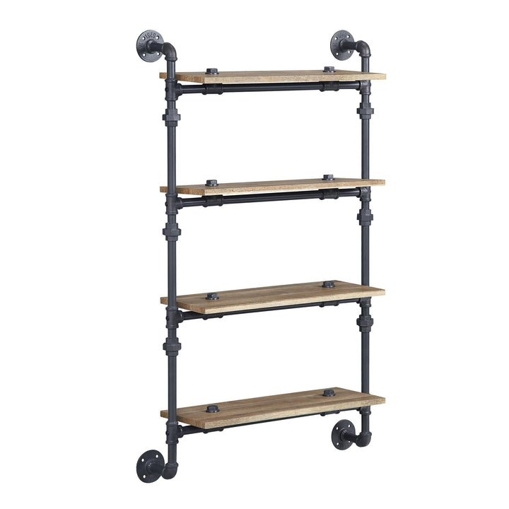 Water pipe style Wall Rack with 4 Tier Shelf - Oak