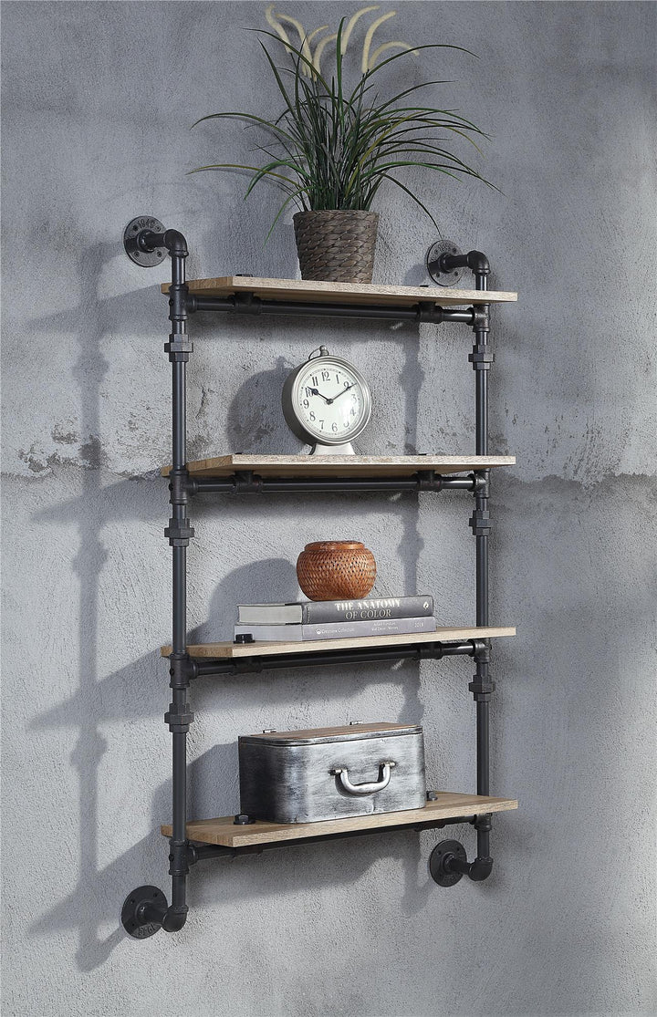 Wall Rack with 4 Tier Shelf - Oak