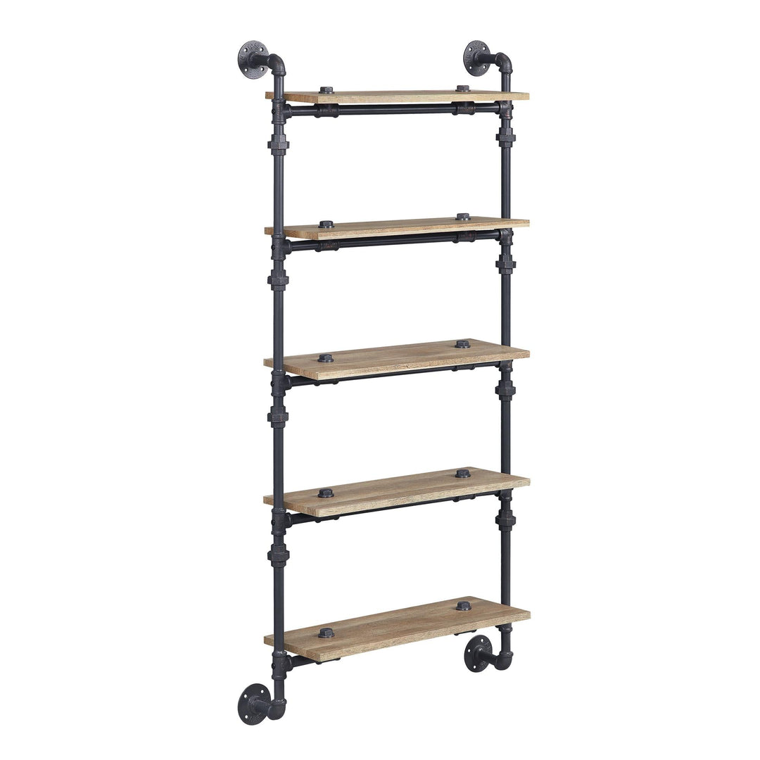 Water pipe style Wall Rack with 5 Tier Shelf - Oak