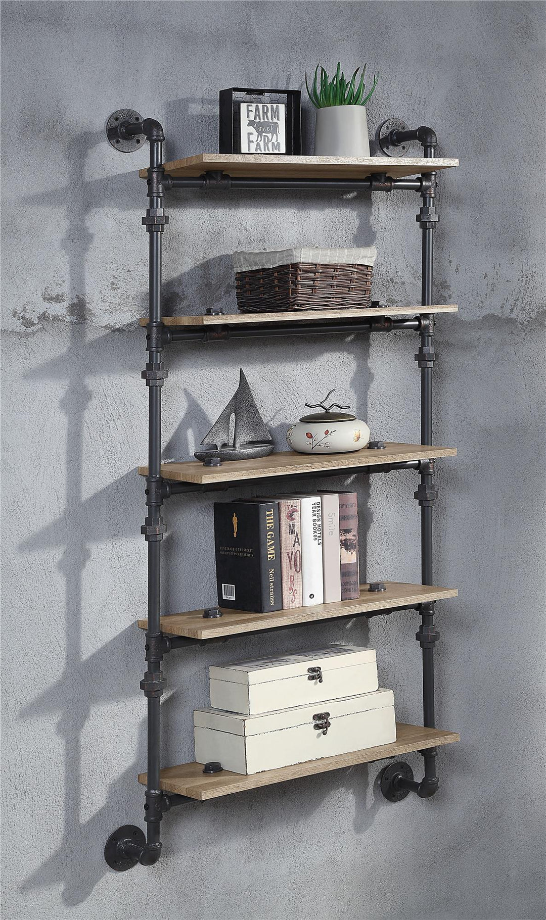 Wall Rack with 5 Tier Shelf - Oak