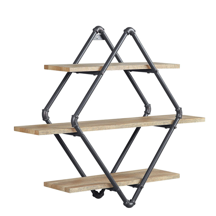 Water pipe style Wall Rack with 3 Tier Shelf - Oak