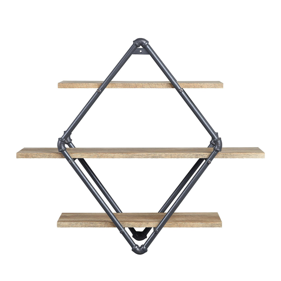 Duncan Diamond Shape Wall Rack with 3 Tier Shelf - Oak
