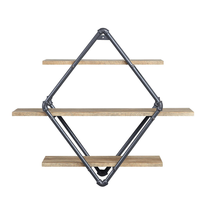 Duncan Diamond Shape Wall Rack with 3 Tier Shelf - Oak