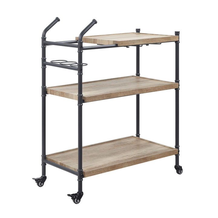 farmhouse serving cart with 3 tier - Oak
