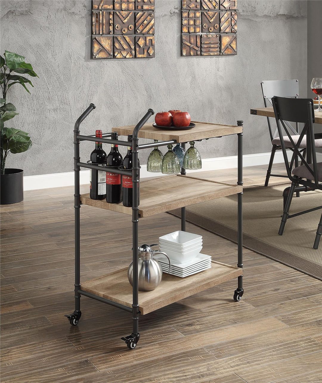 Water pipestyle Serving Cart - Oak