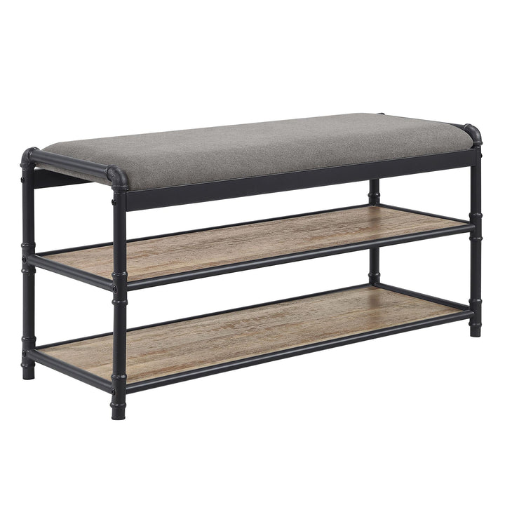 Water pipe style Rectangular Shoe Rack with open 2 Tier Shelf and seat cushion - Gray