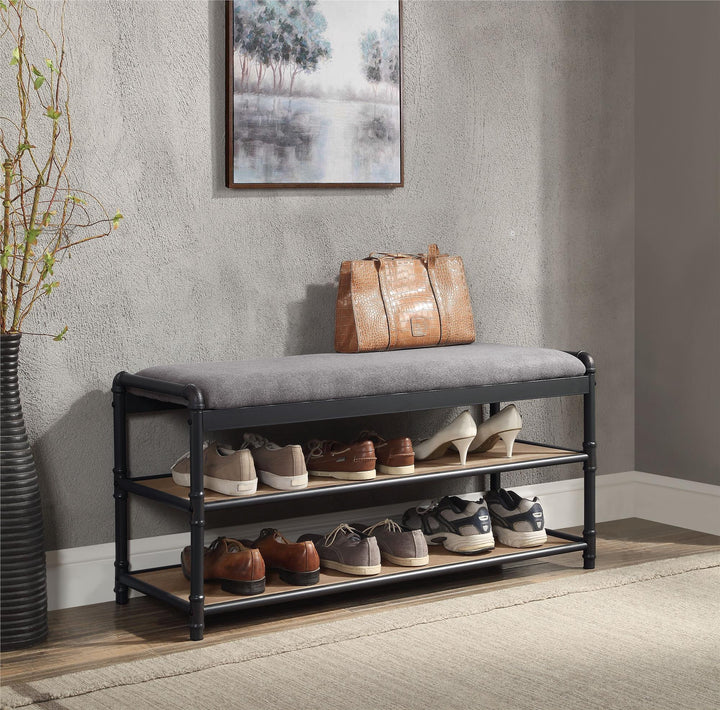 Rectangular Shoe Rack with seat cushion - Gray