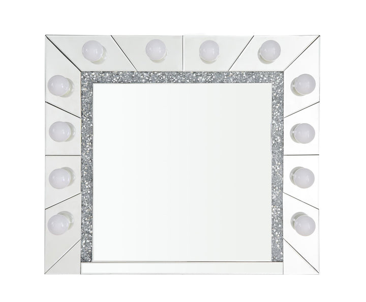 Noralie Hollywood Accent Mirror with Lightbulbs and Faux Crystal Inlay  -  Chrome