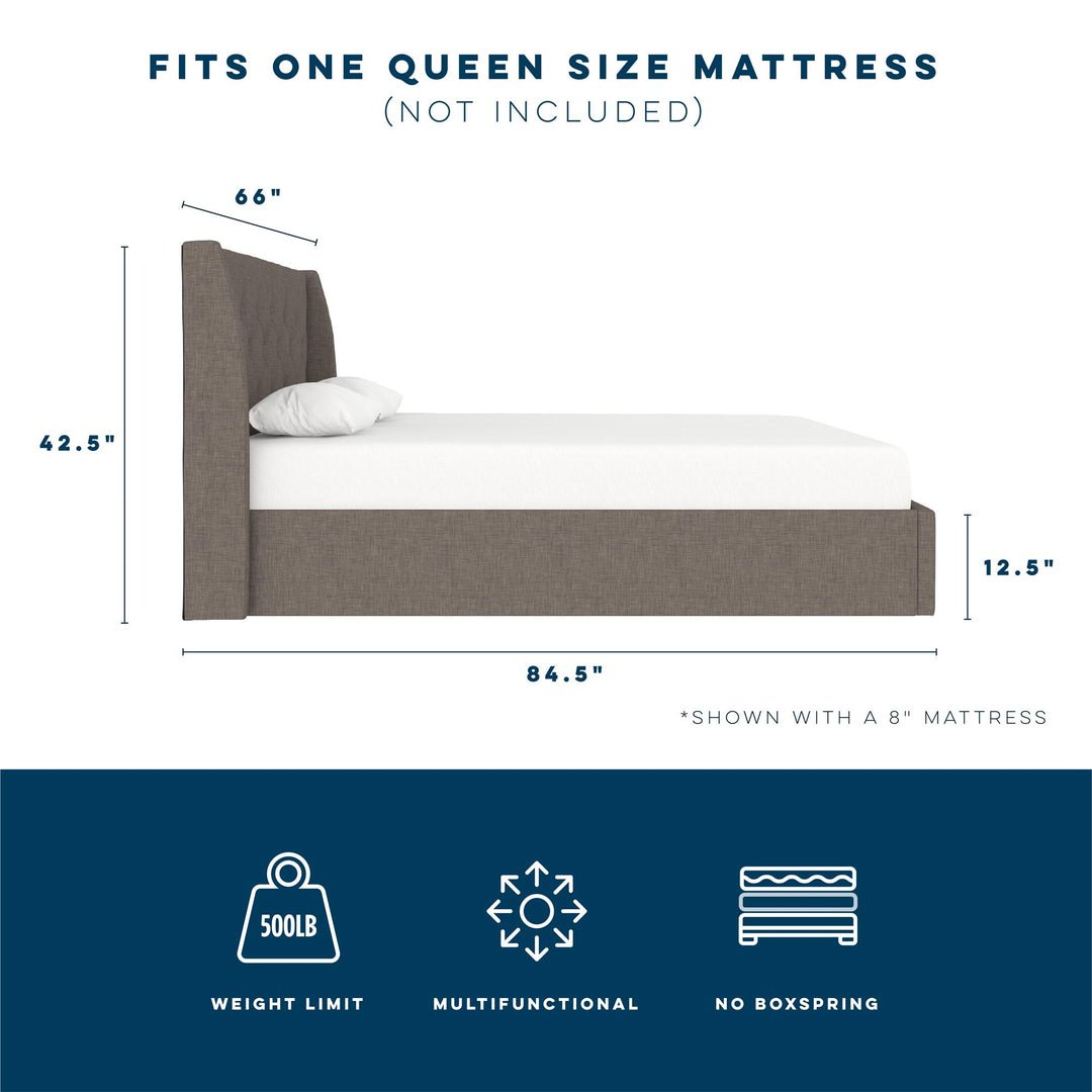 Her Majesty Bed with Storage - Light Gray - Queen
