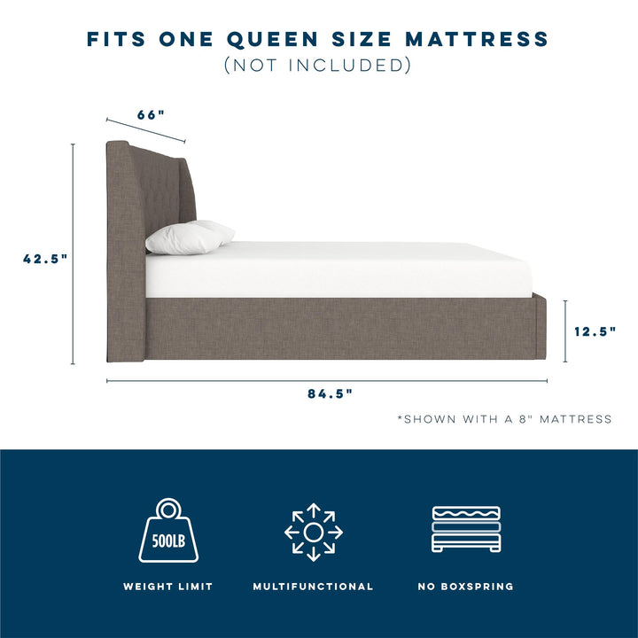 Her Majesty Bed with Storage - Light Gray - Queen