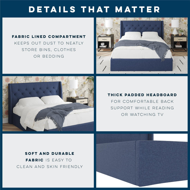 Her Majesty Bed with Storage - Blue - Queen