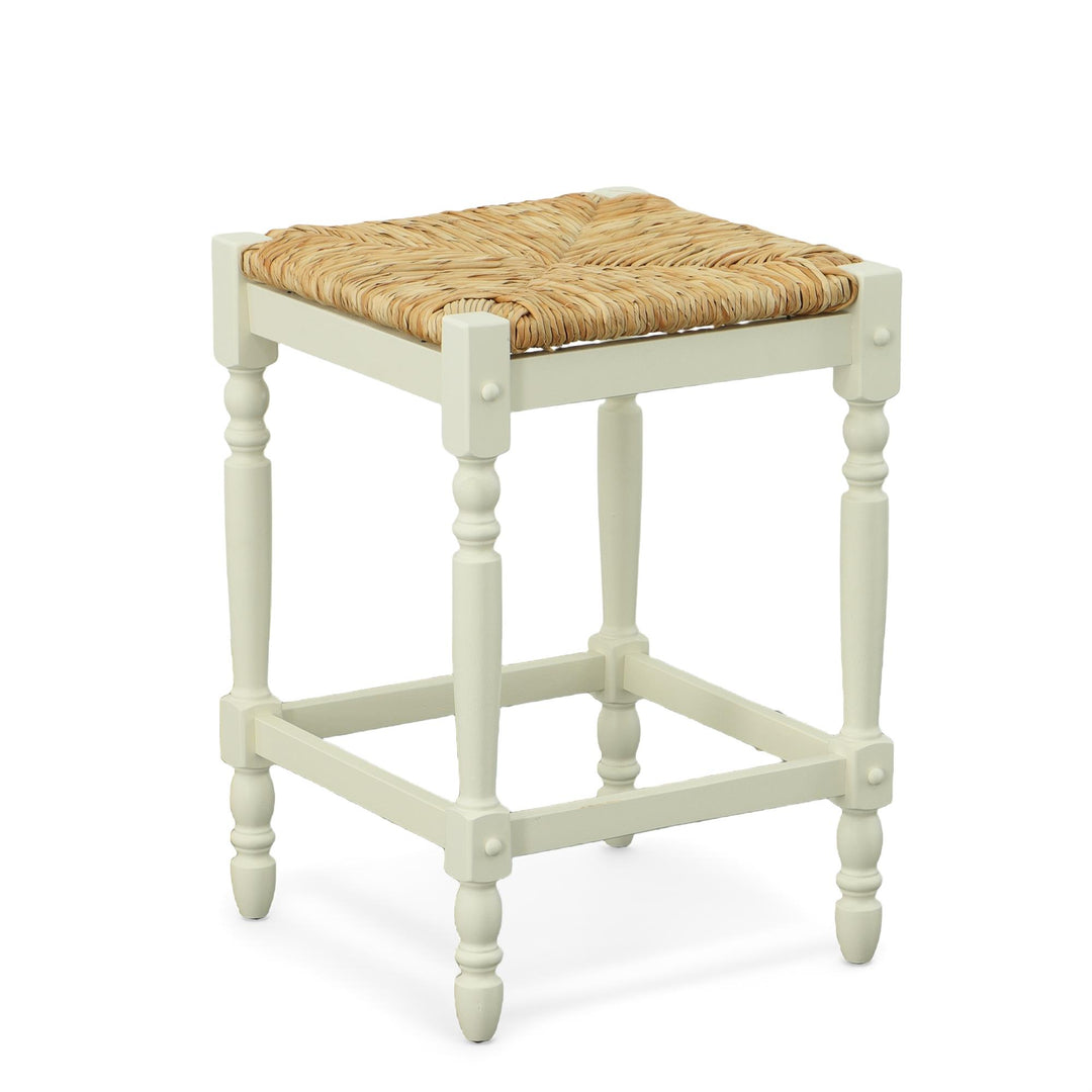 Mabel Counter Stool with Asian Hardwood Legs - White
