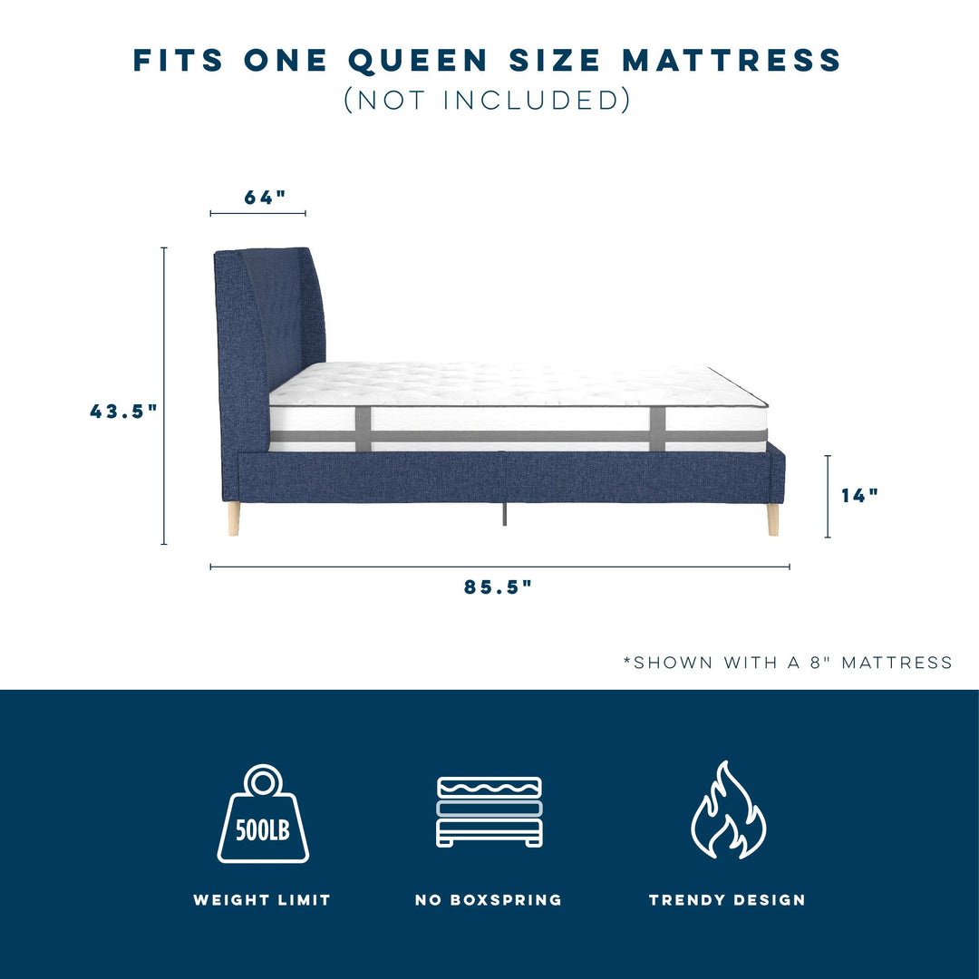 Her Majesty Bed - Blue Linen - Queen
