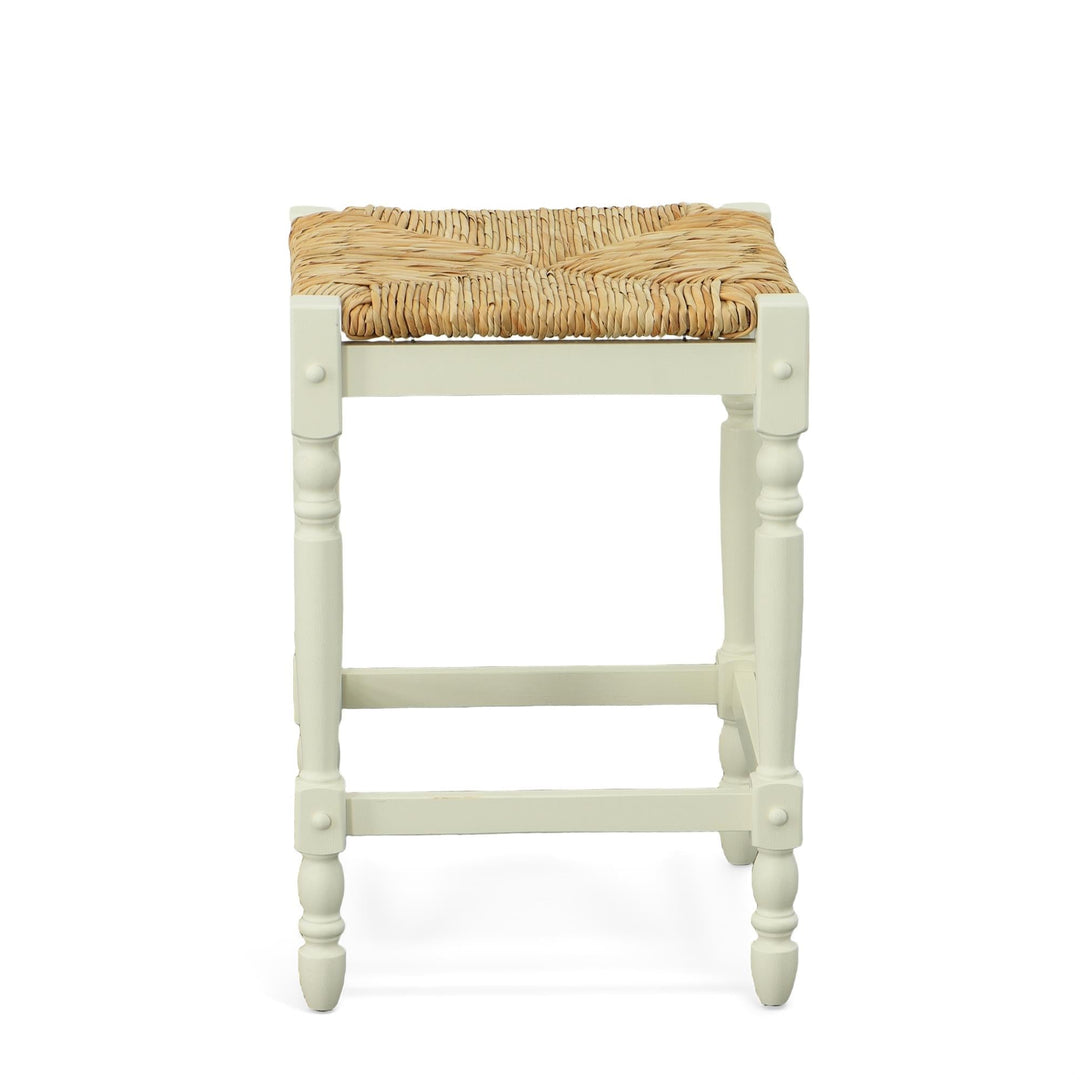 Asian Hardwood Counter Stool with Backrest - White