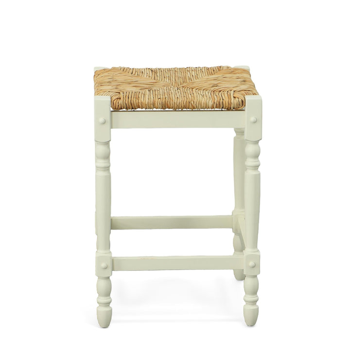 Asian Hardwood Counter Stool with Backrest - White