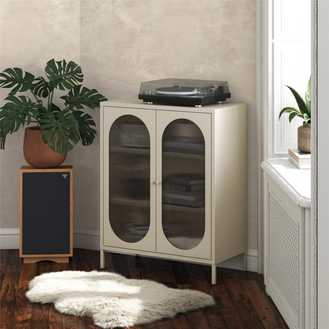 Short 2 Door Accent Cabinet with Glass - Parchment