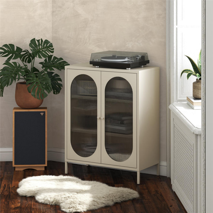 Short 2 Door Accent Cabinet with Glass - Parchment