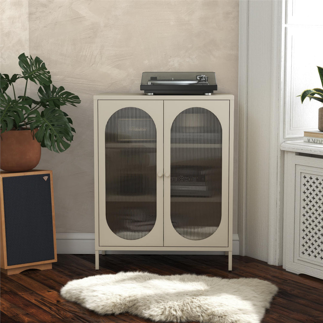 Short 2 Door Accent Cabinet with Fluted Glass - Parchment