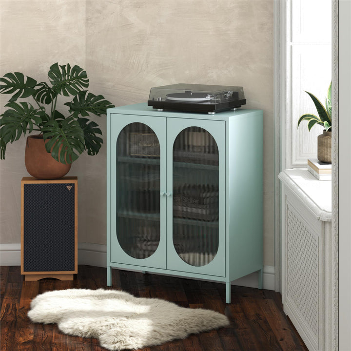 Luna Short 2 Door Accent Cabinet with Fluted Glass - Sky Blue