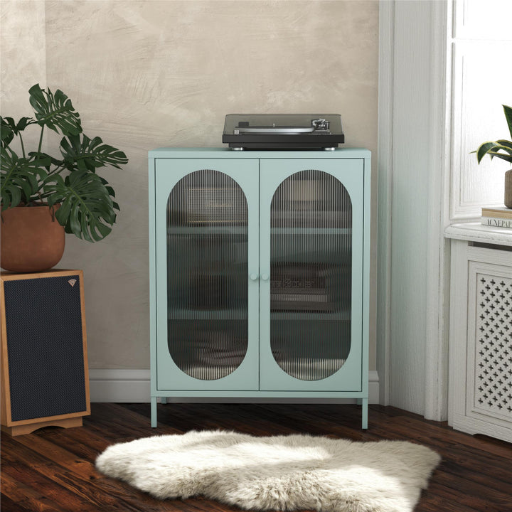 Luna Short 2 Door Accent Cabinet with Fluted Glass - Sky Blue