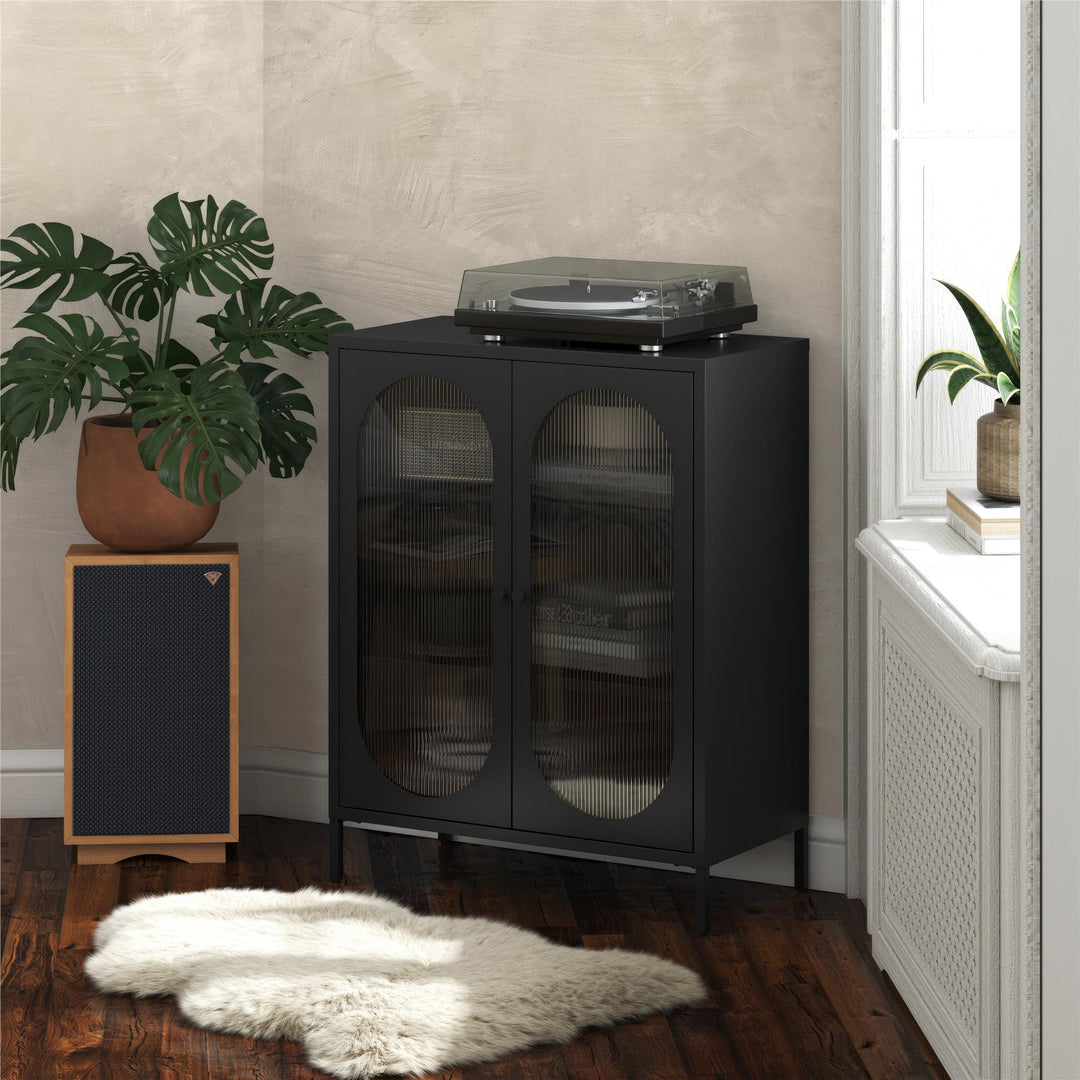 Short 2 Door Accent Cabinet with Glass - Black