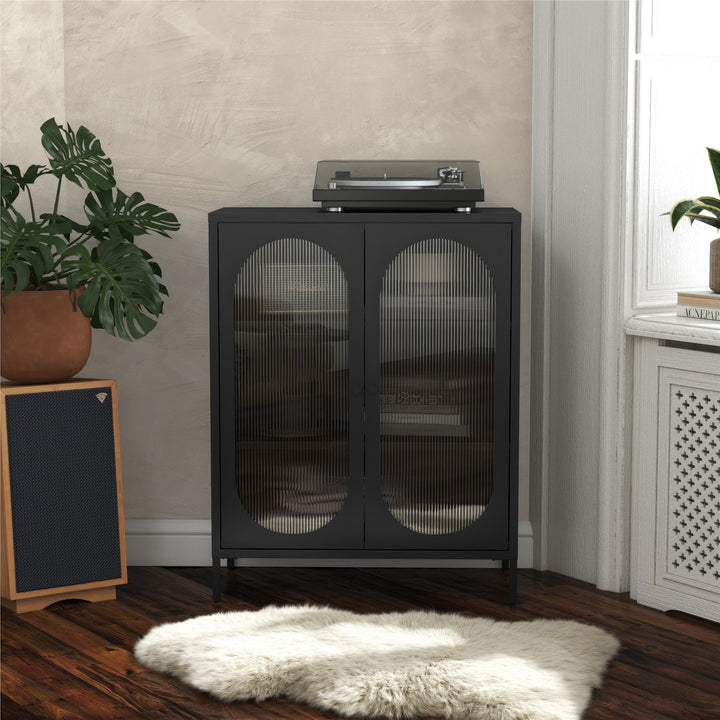 Short 2 Door Accent Cabinet with Fluted Glass - Black