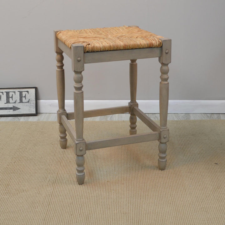 solid asian hardwood legs counter stool - Grey