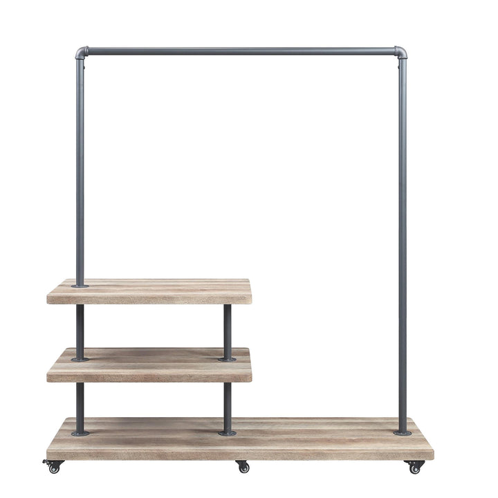 Brantley Hanger Rack with 3-Tiered Wooden Shelves and Water Pipe Frame - Natural