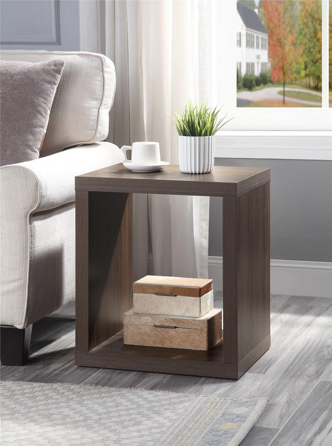 Modular accent table with open storage - Walnut