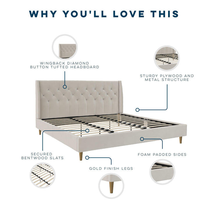 Her Majesty Upholstered Bed - Ivory - King