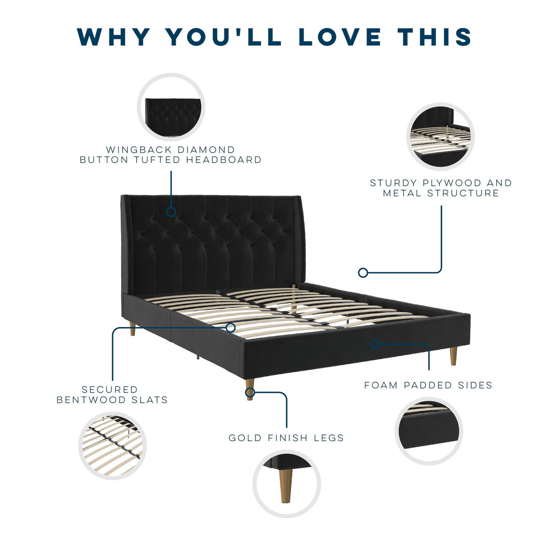 Her Majesty Upholstered Bed - Black - Queen