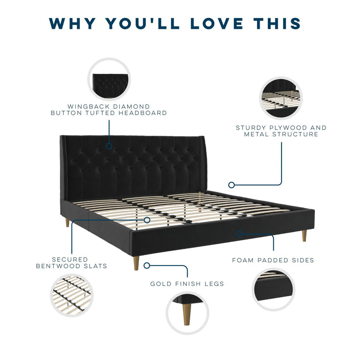 Her Majesty Upholstered Bed - Black - King