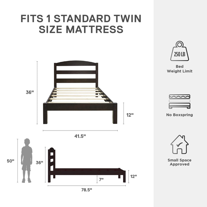Braylon Twin Sized Wooden Bed Frame with Wood Slats - Espresso