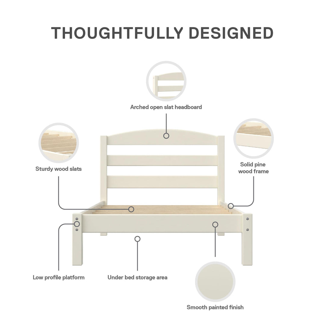 Braylon Twin Sized Wooden Bed Frame with Wood Slats - White