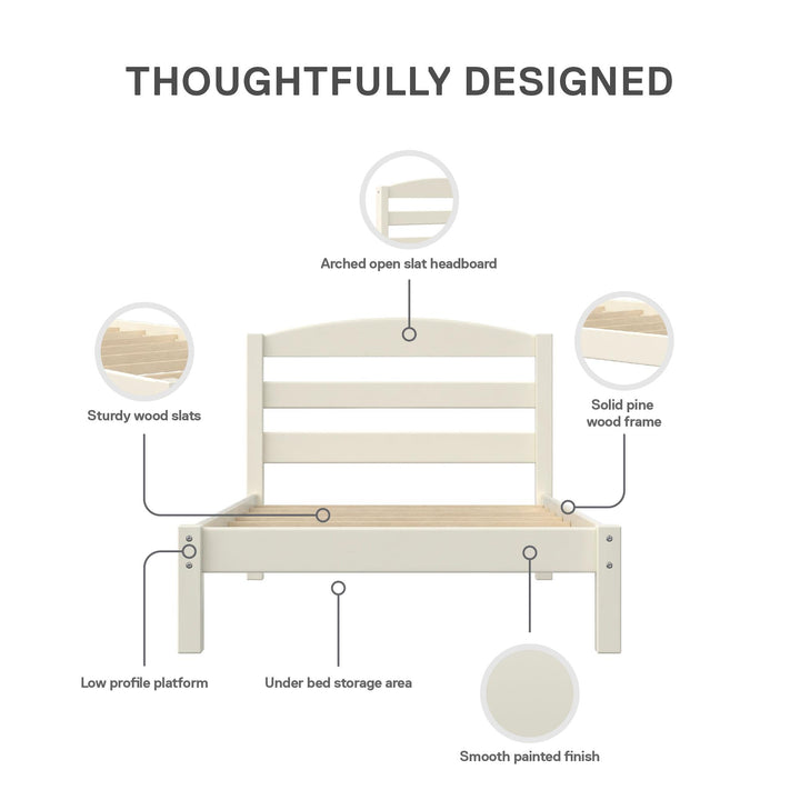 Braylon Twin Sized Wooden Bed Frame with Wood Slats - White