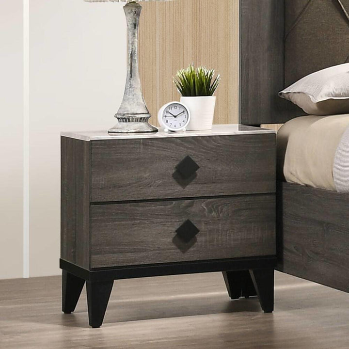 Nightstand with 2 Drawers - Rustic Gray Oak
